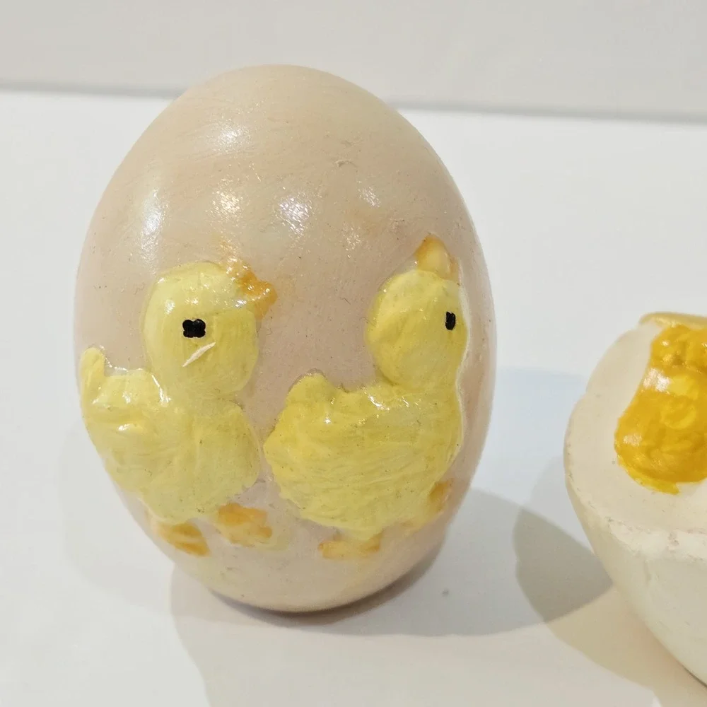 Vintage Figurines Hatching Yellow Chicks Chickens And Eggs
